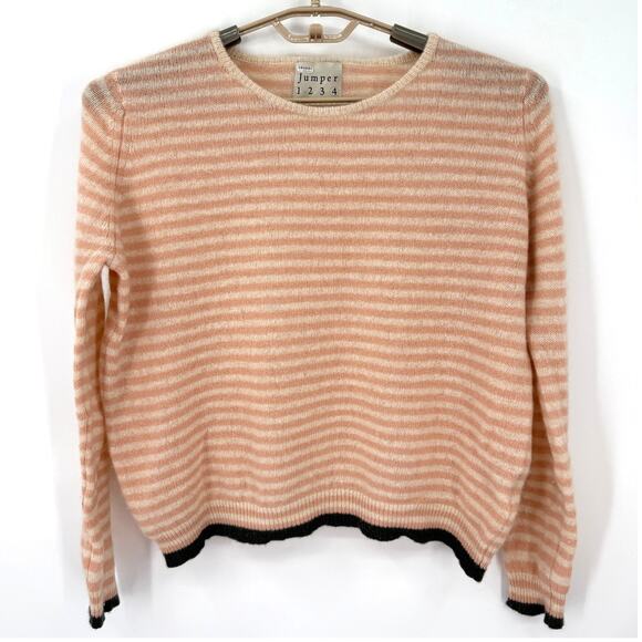 Jumper 1234 100% Cashmere Sweater Pink Stripe Boxy Featherweight Size L 12/14 - Picture 1 of 7